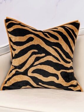 Lux Velvet Zebra Accent Pillow in Black and Tan